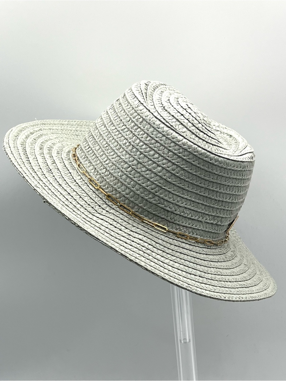 Vince Camuto Seafoam/Sage Straw Sun Hat Gold Chain Accent Wide Brim EUC - Picture 5 of 13